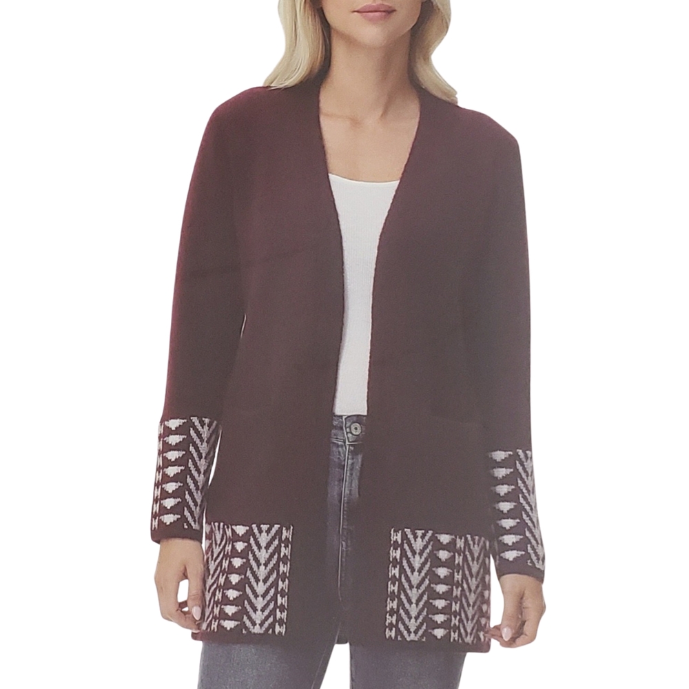FRYE Women's The Cozy Cardigan Border Pattern NWT